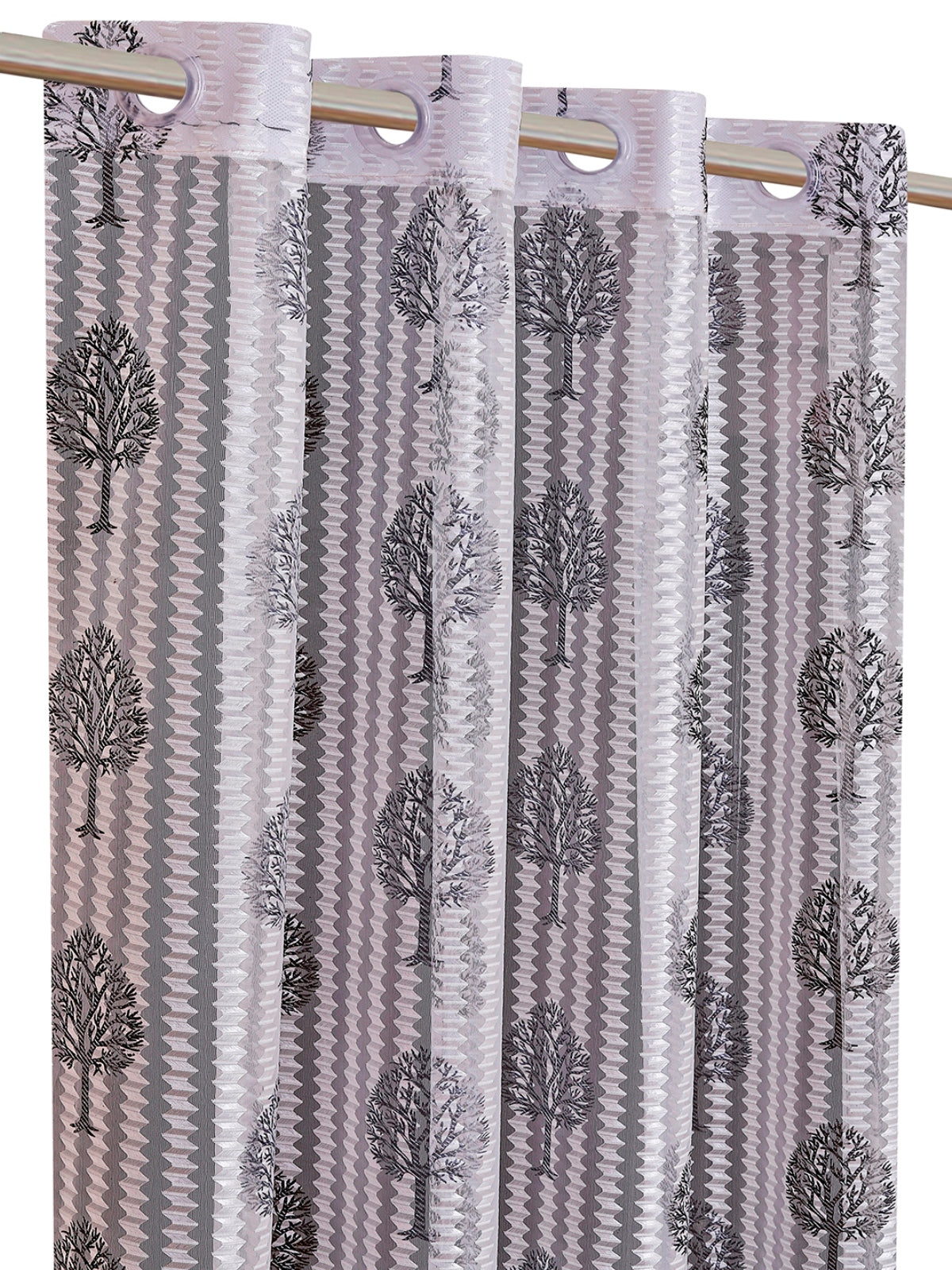 Romee Grey & Off White Floral Patterned Set of 2 Long Door Curtains