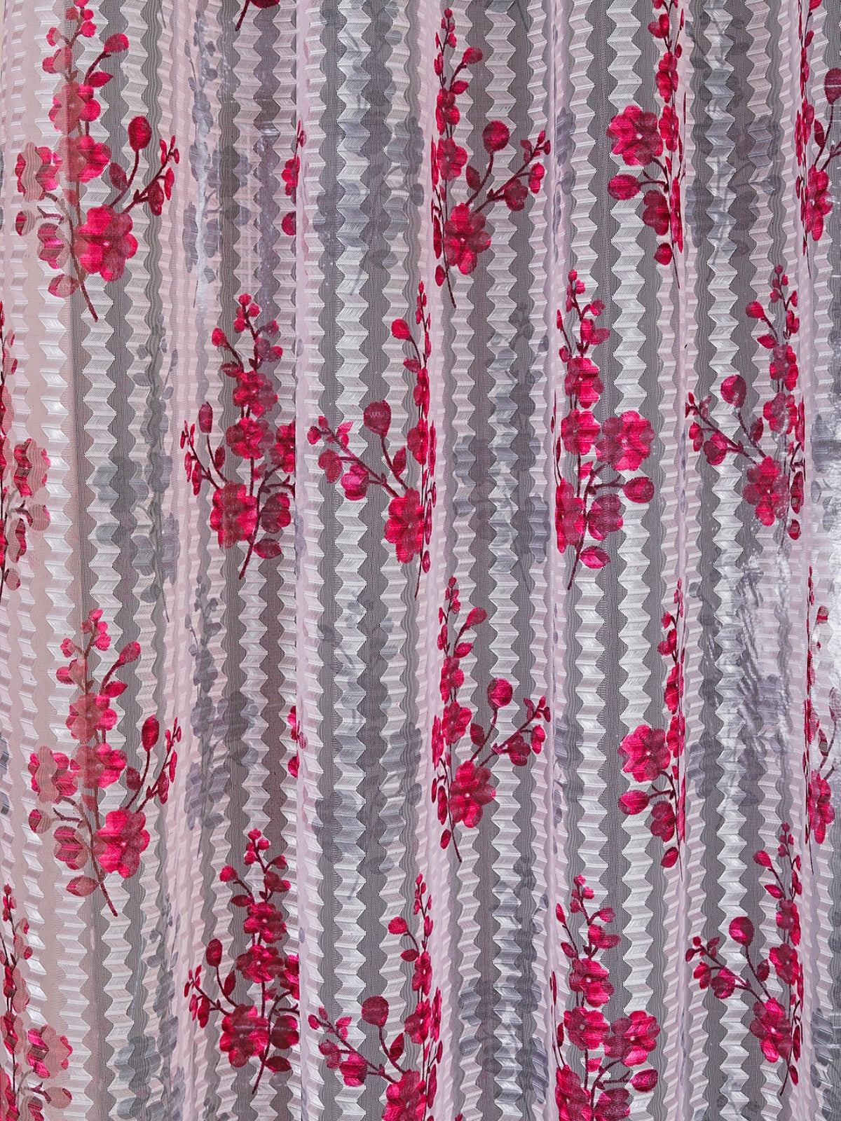 Romee Maroon & Grey Floral Patterned Set of 2 Long Door Curtains