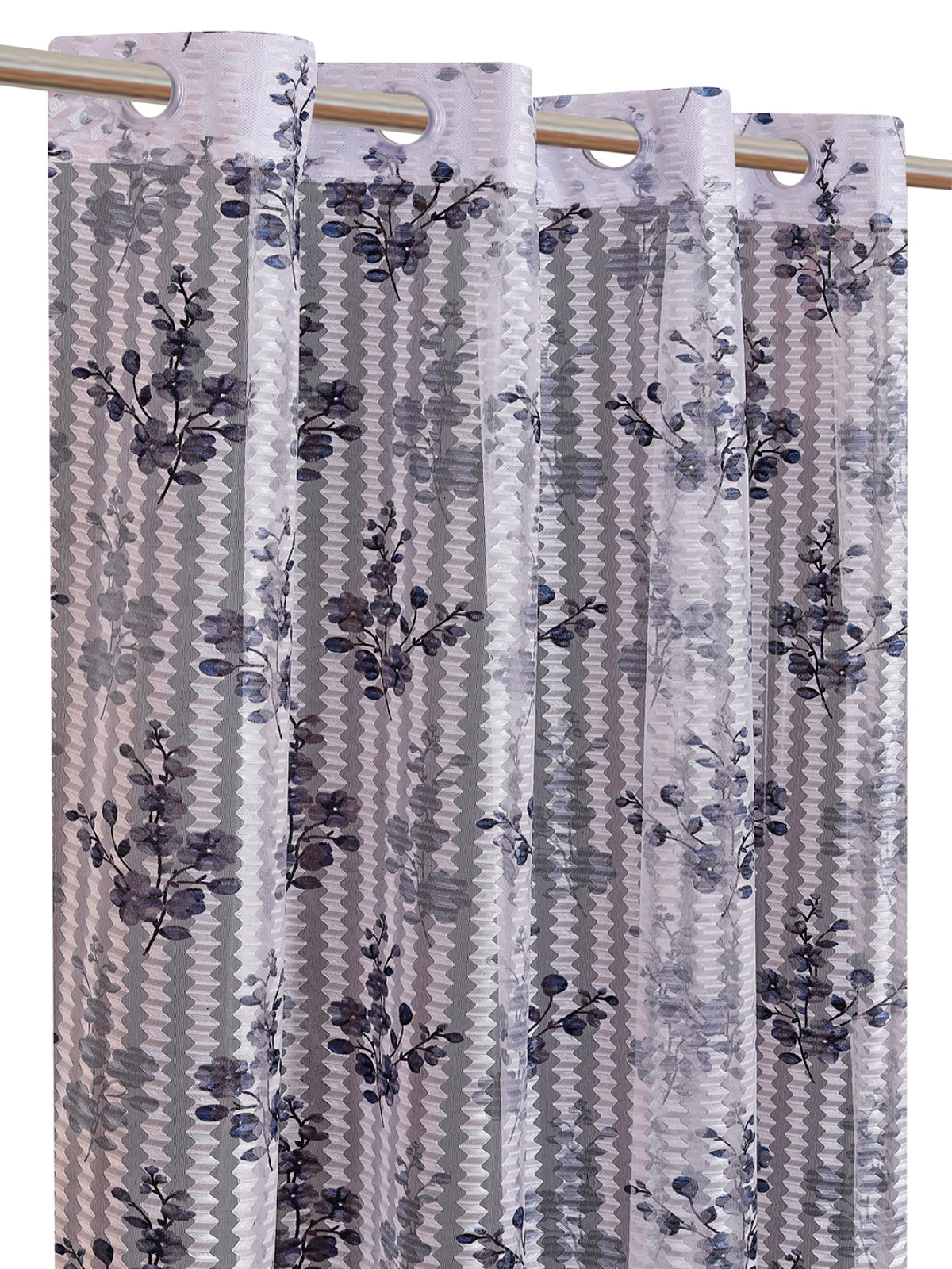 Romee Blue & Grey Floral Patterned Set of 2 Long Door Curtains