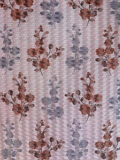 Romee Brown & Grey Floral Patterned Set of 2 Long Door Curtains