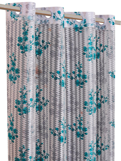Romee Turquoise & Grey Floral Patterned Set of 2 Long Door Curtains