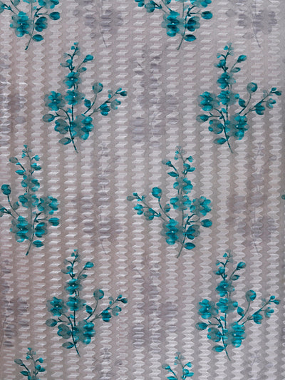 Romee Turquoise & Grey Floral Patterned Set of 2 Long Door Curtains