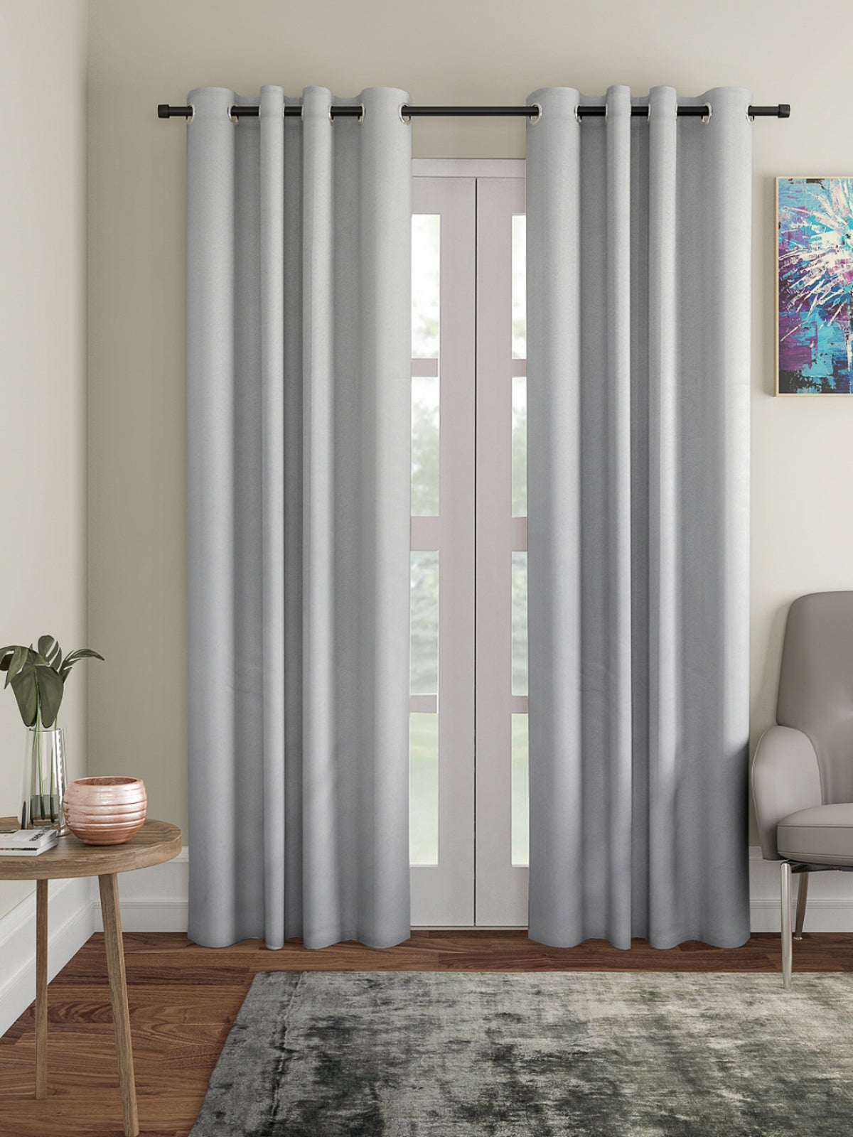 Romee Silver Solid Patterned Set of 2 Door Curtains
