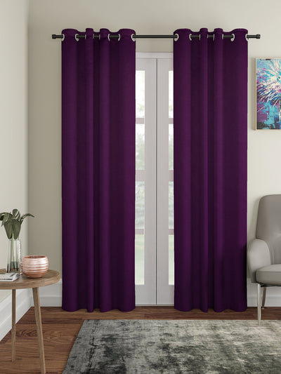 Romee Purple Solid Patterned Set of 2 Door Curtains