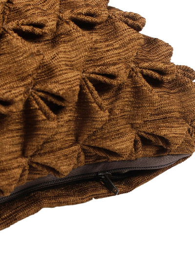 Soft Polyester Chenille Designer Plain Cushion Covers 16 inch x 16 inch Set of 2 - Brown