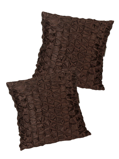 Polyester Fabric Geometric Cushion Cover 16x16 Set of 2 - Brown