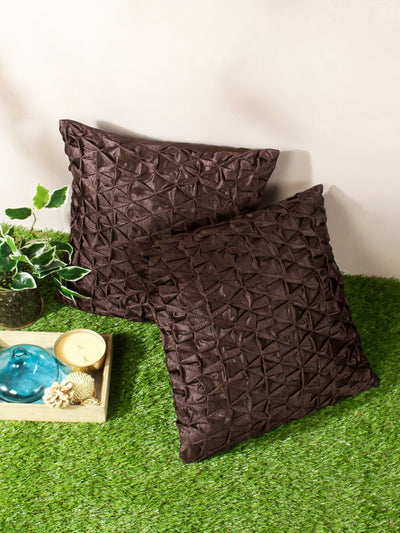 Polyester Fabric Geometric Cushion Cover 16x16 Set of 2 - Brown