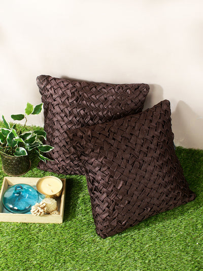 Soft Polyester Chenille Designer Plain Cushion Covers 16 inch x 16 inch Set of 2 - Brown