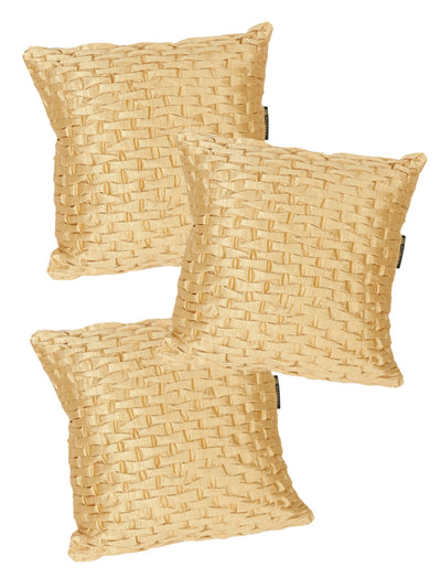 Soft Polyester Chenille Designer Plain Cushion Covers 16 inch x 16 inch Set of 3 - Beige