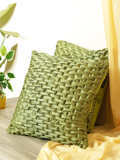 Polyester Fabric Geometric Cushion Cover 16x16 Set of 2 - Green
