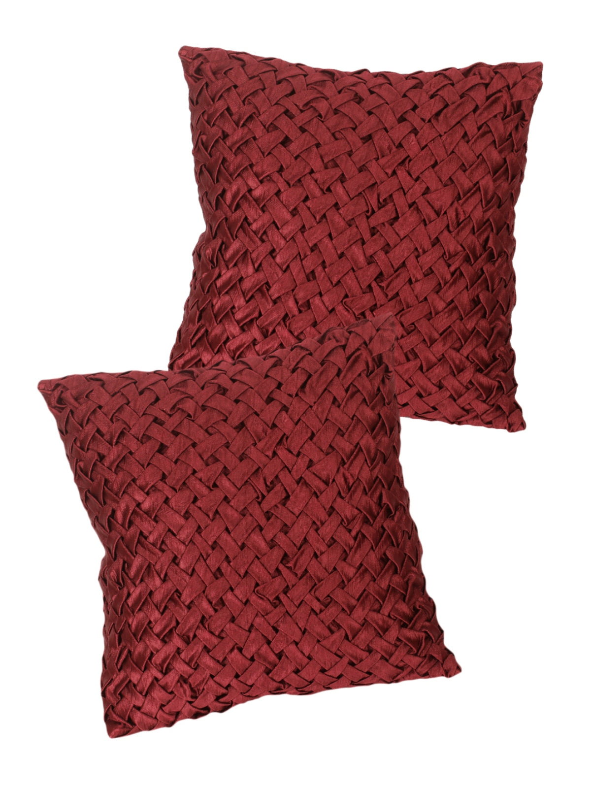 Maroon Set of 2 Geometric Chenille Square Cushion Covers