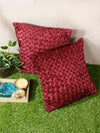 Maroon Set of 2 Geometric Chenille Square Cushion Covers