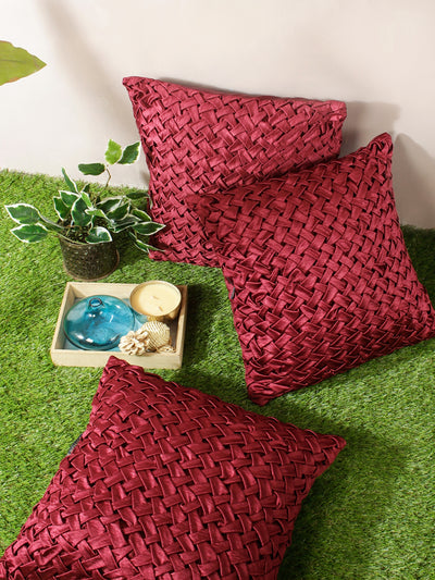 Soft Polyester Chenille Designer Plain Cushion Covers 16 inch x 16 inch Set of 3 - Maroon