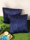 Navy Blue Set of 2 Geometric Chenille Square Cushion Covers