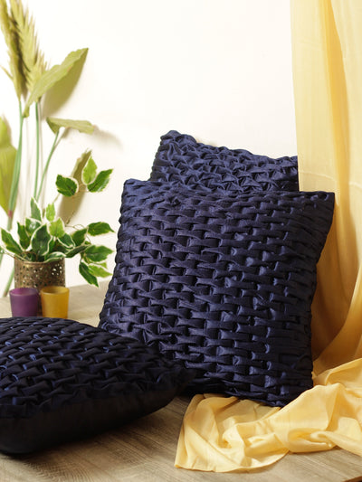 Navy Blue Set of 3 Geometric Chenille Square Cushion Covers