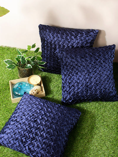 Navy Blue Set of 3 Chenille 16 Inch x 16 Inch Cushion Covers