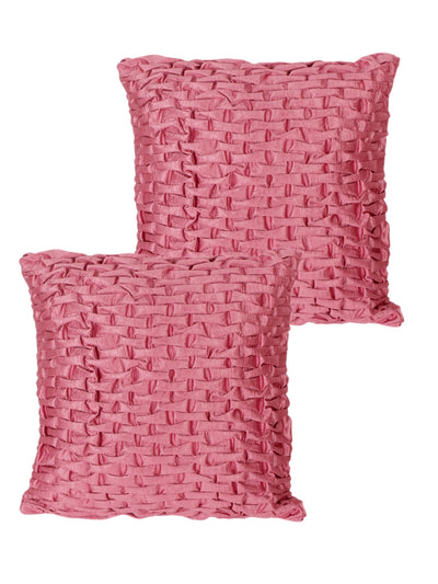 Soft Polyester Chenille Designer Plain Cushion Covers 16 inch x 16 inch Set of 2 - Pink
