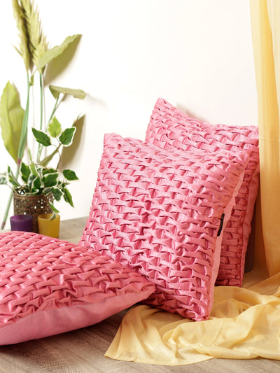 Soft Polyester Chenille Designer Plain Cushion Covers 16 inch x 16 inch Set of 3 - Pink