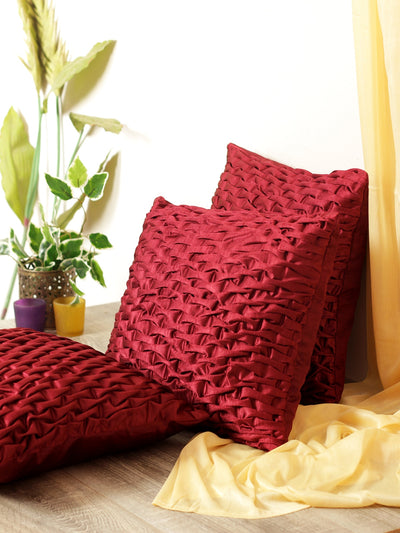 Polyester Fabric Geometric Cushion Cover 16x16 Set of 3 - Maroon