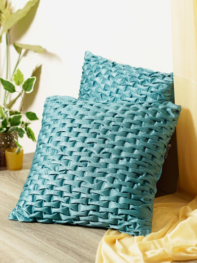 Turquoise Set of 2 Geometric Chenille Square Cushion Covers
