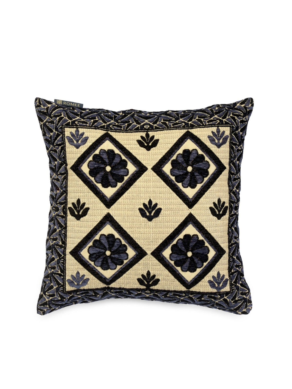 Soft Chenille Floral Throw Pillow/Cushion Cover 16 inch x 16 inch, Set of 5 - Black