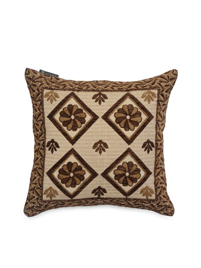 Soft Chenille Floral Throw Pillow/Cushion Cover 16 inch x 16 inch, Set of 5 - Brown