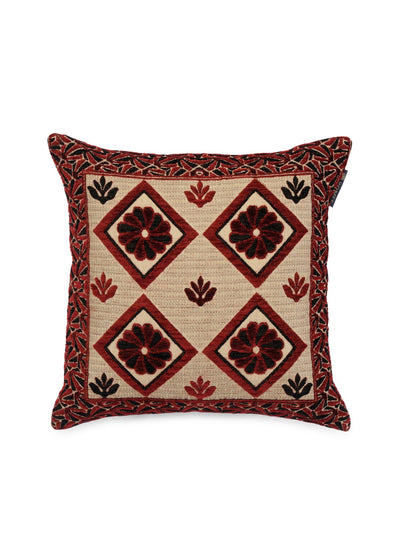 Soft Chenille Floral Throw Pillow/Cushion Cover 16 inch x 16 inch, Set of 5 - Red