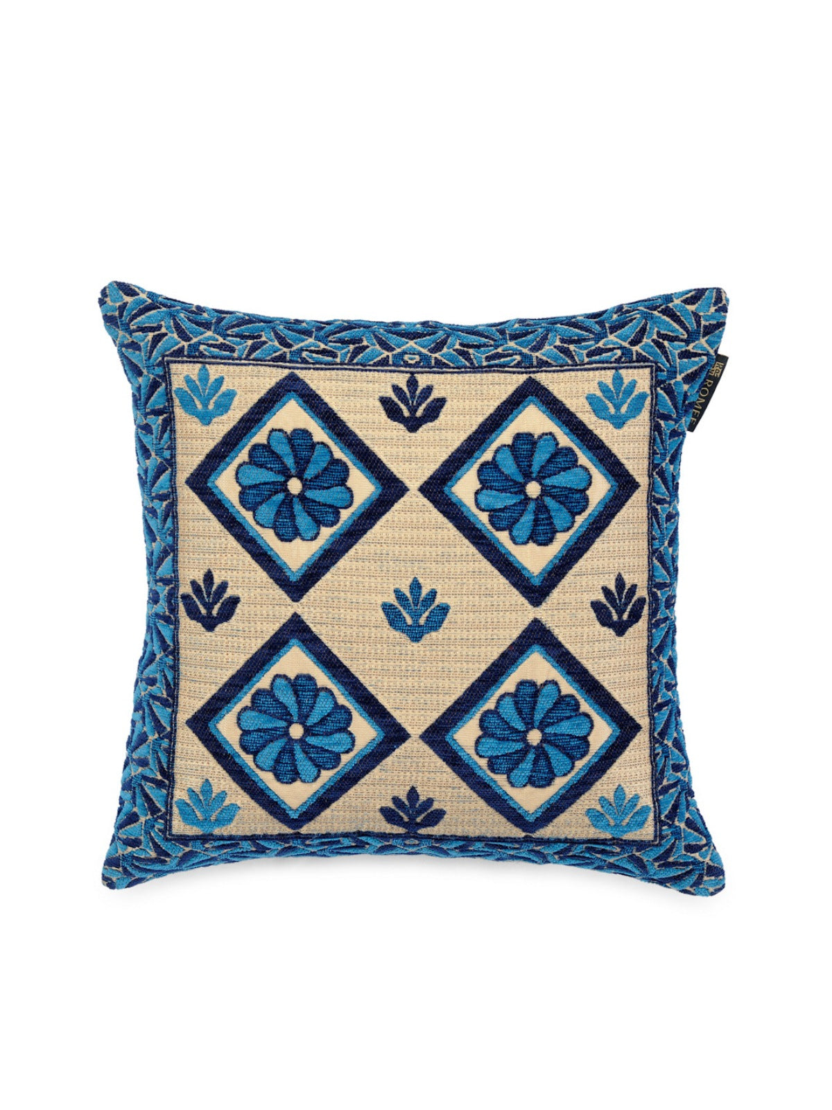 Soft Chenille Floral Throw Pillow/Cushion Cover 16 inch x 16 inch, Set of 5 - Turquoise Blue