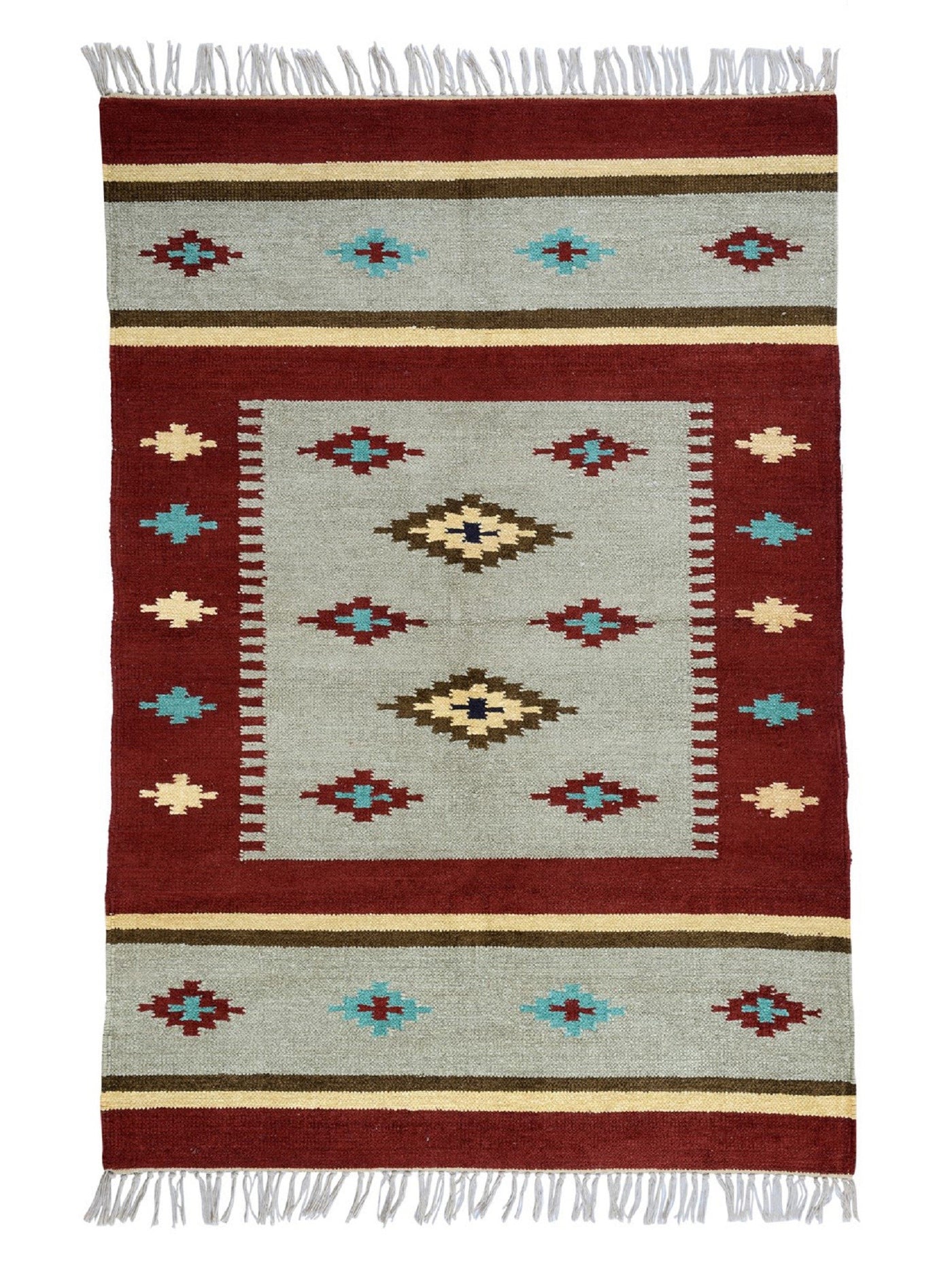 Maroon 3 ft x 5 ft Ethnic Motifs Patterned Dhurrie