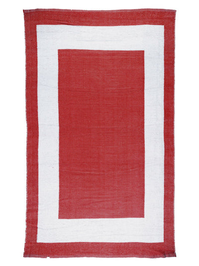 Red & White 3 ft x 5 ft Geometric Patterned Dhurrie