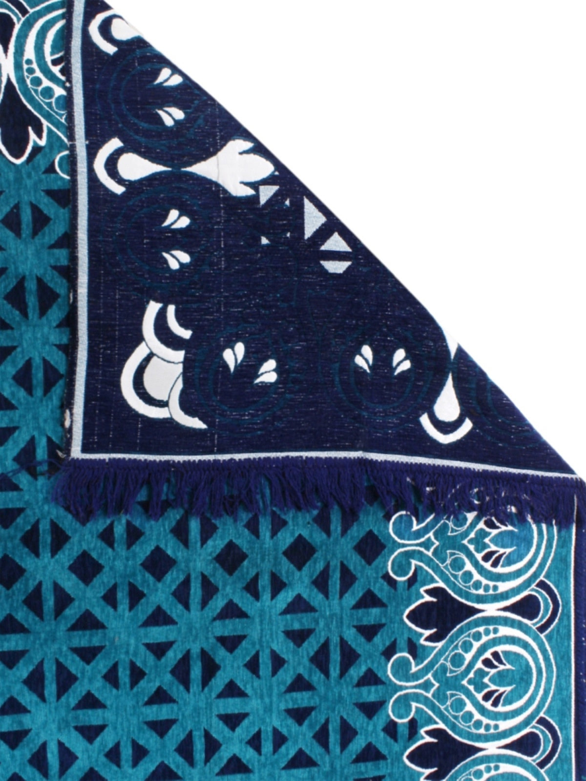 Turquoise Blue Ethnic Motifs Anti-Skid Carpet/Dhurrie