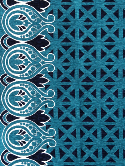 Turquoise Blue Ethnic Motifs Anti-Skid Carpet/Dhurrie