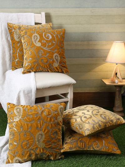Gold Set of 5 Velvet 16 Inch x 16 Inch Cushion Covers