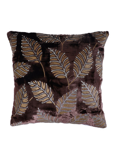 Velvet Leaf Designer Cushion Cover 16x16 Inche, Set of 5 - Coffee Brown