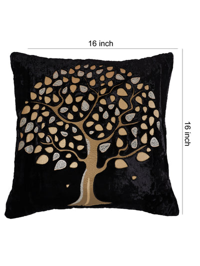 Velvet Tree Designer Cushion Cover 16x16 Inche, Set of 5 - Black