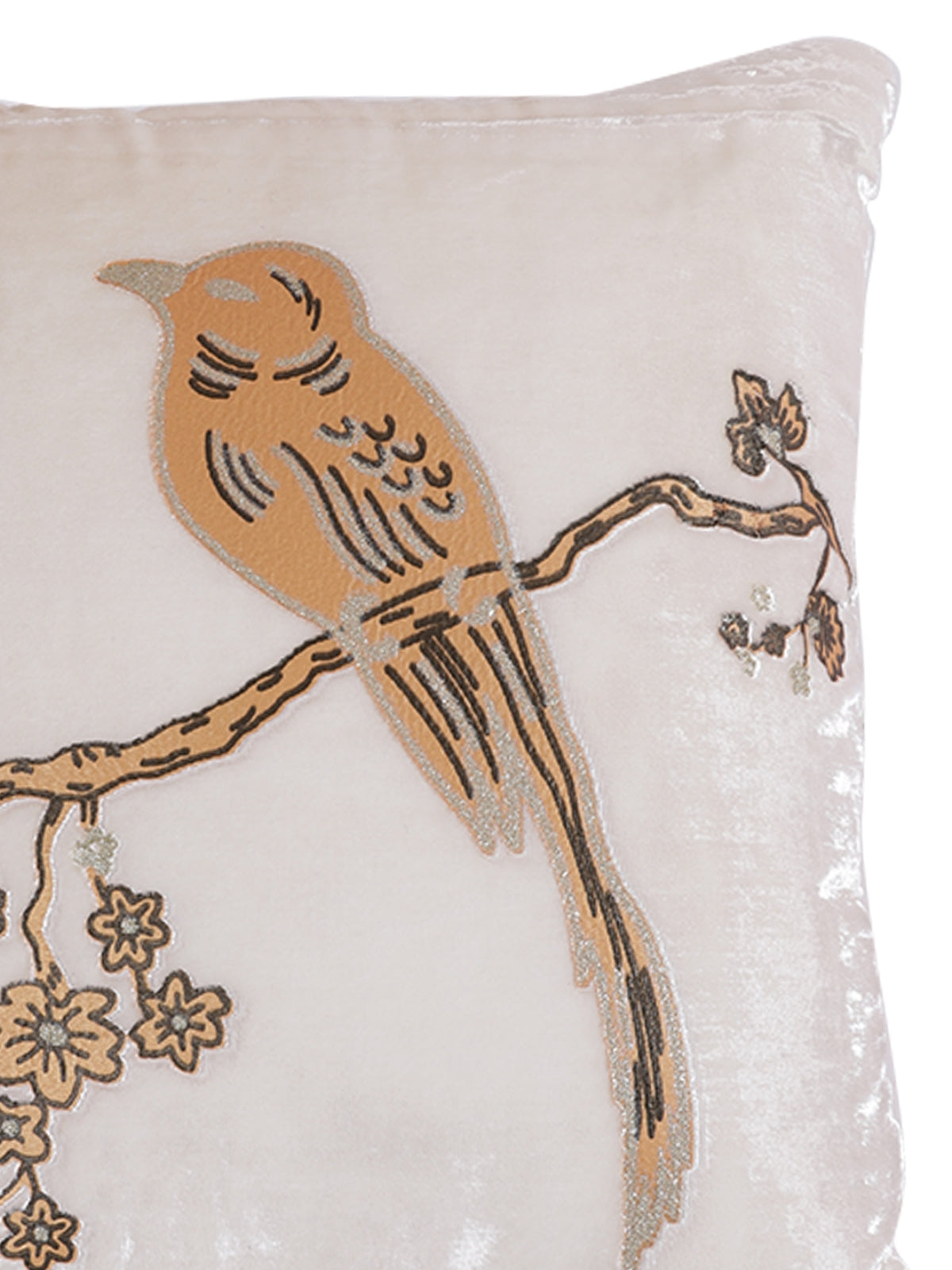 Velvet Bird Designer Cushion Cover 16x16 Inche, Set of 5 - White