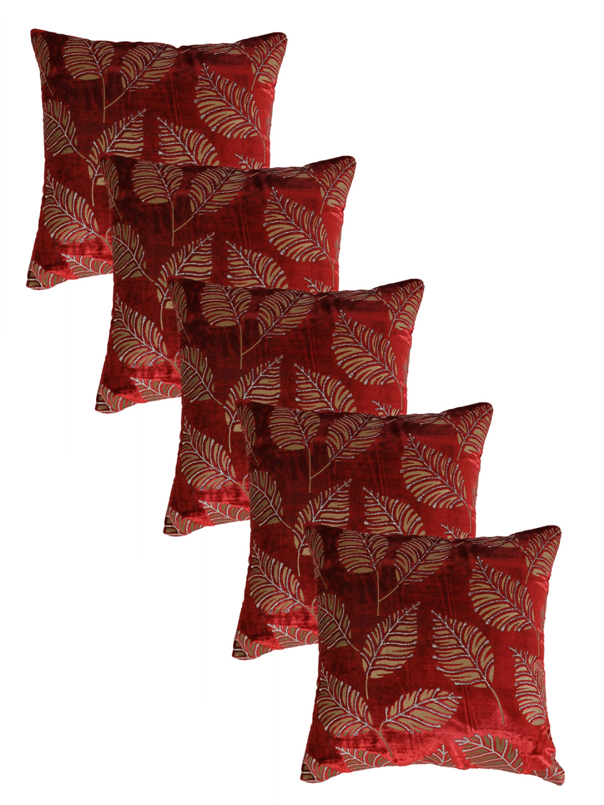 Maroon Set of 5 Velvet 16 Inch x 16 Inch Cushion Covers