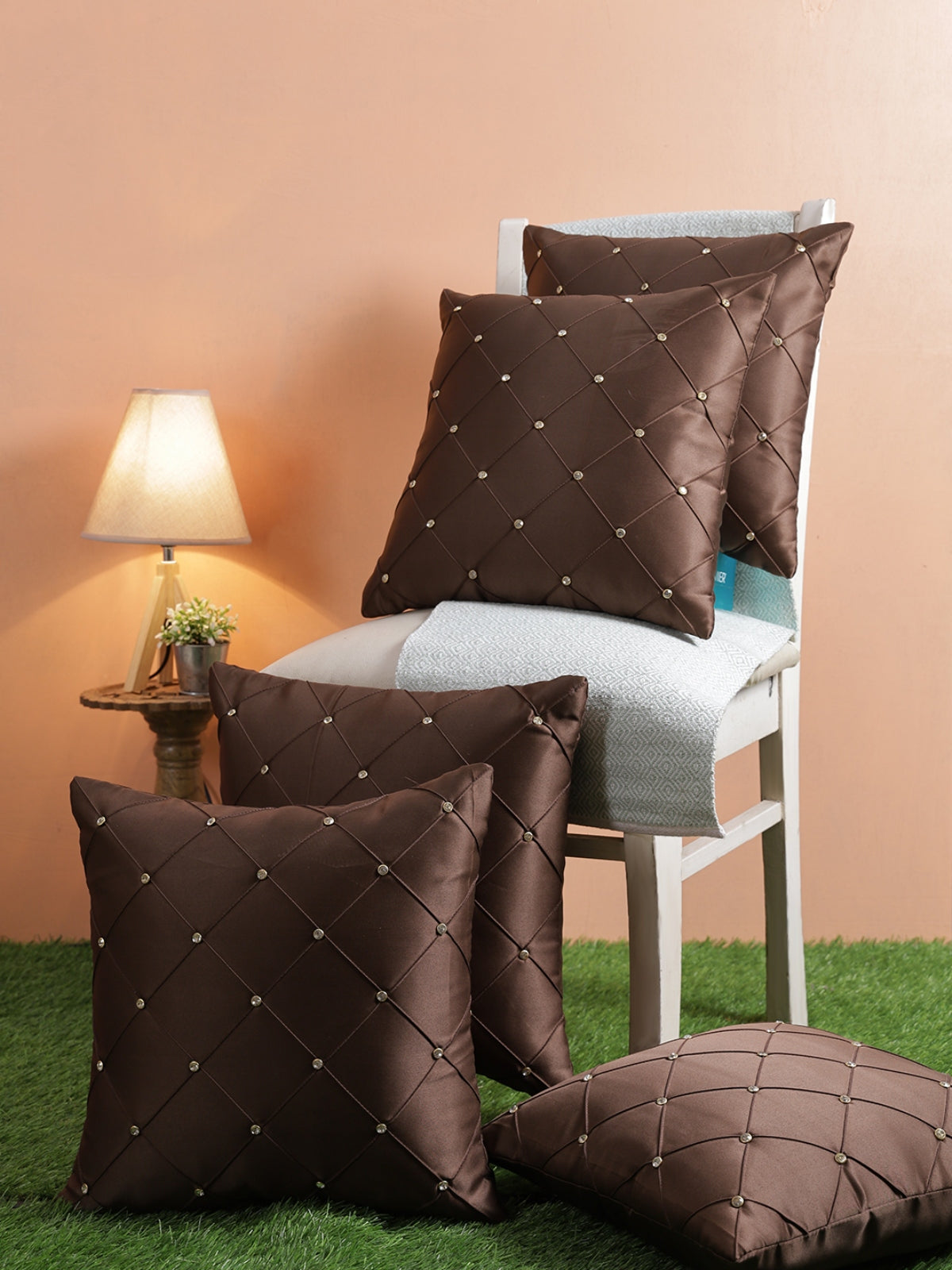 Coffee Brown Set of 5 Polyester 16 Inch x 16 Inch Cushion Covers