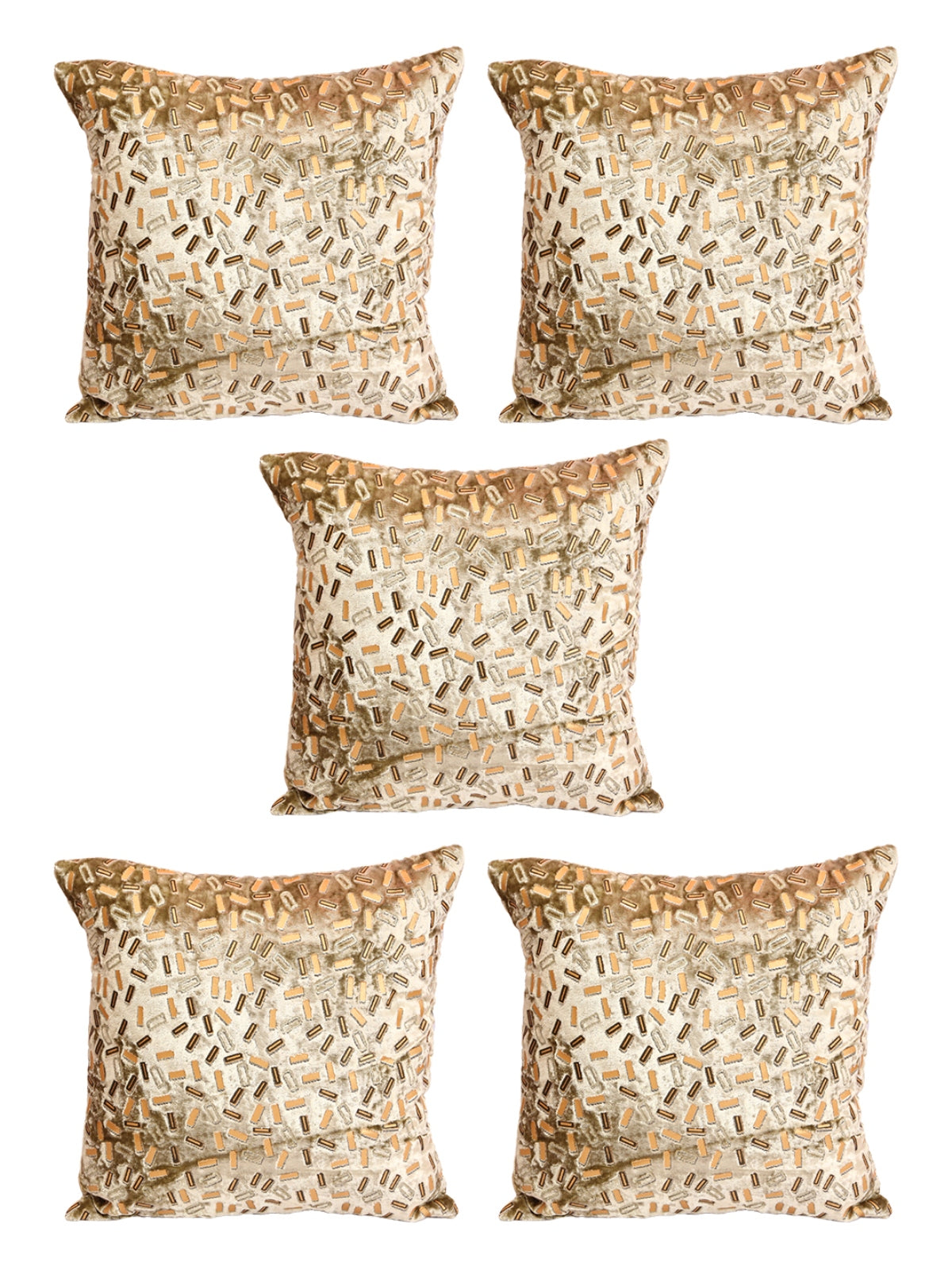 Gold Set of 5 Velvet 16 Inch x 16 Inch Cushion Covers