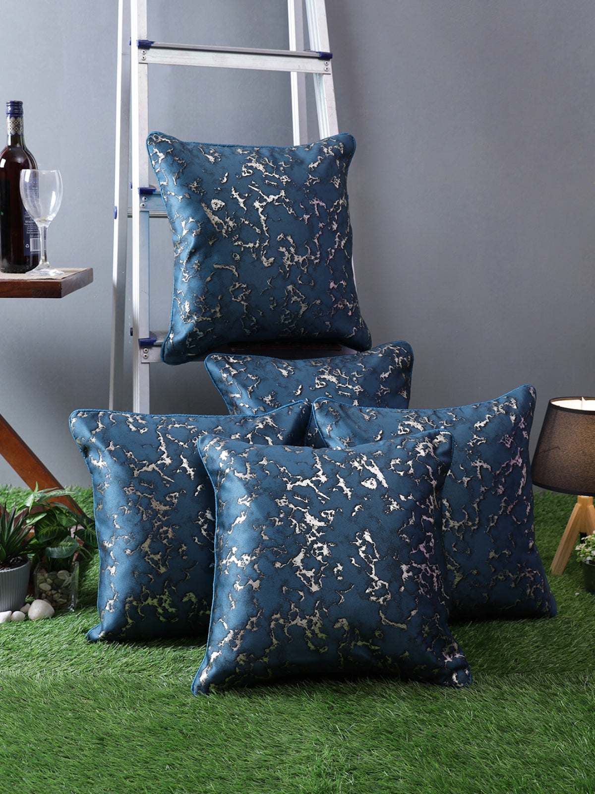 Blue Set of 5 Cushion Covers
