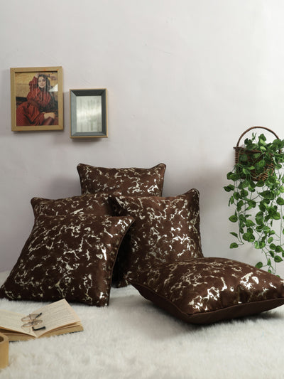 ROMEE Coffee Brown Texture Printed Cushion Covers Set of 5