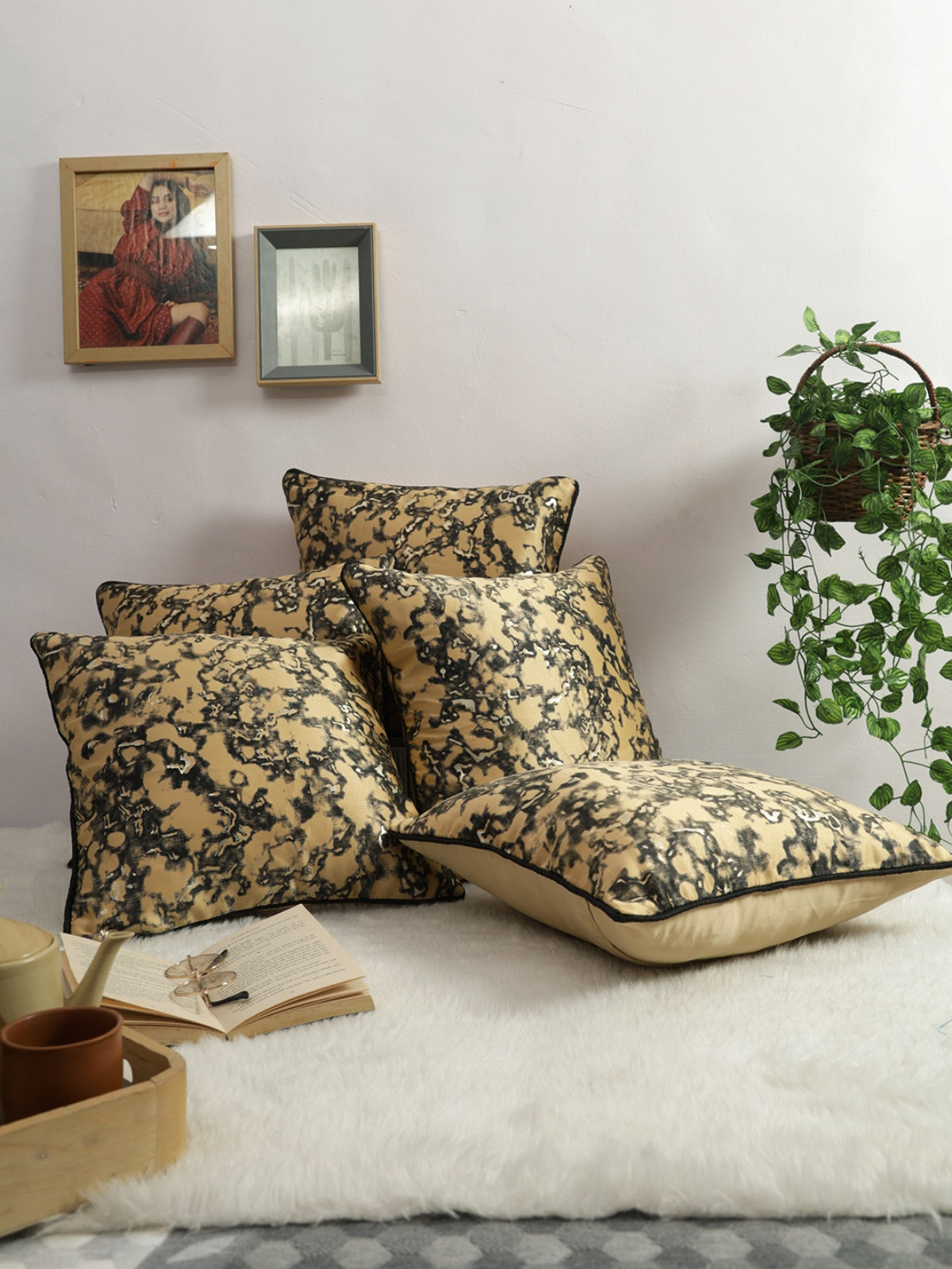 ROMEE Beige Texture Printed Cushion Covers Set of 5