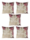 Floral Jute Cushion Cover 16x16 Inch, Set of 5 - Beige