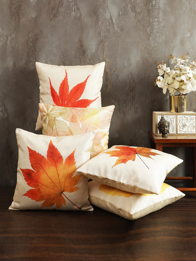 ROMEE Beige Floral Printed Cushion Covers Set of 5