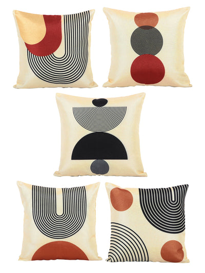 ROMEE Beige Geometric Printed Cushion Covers Set of 5