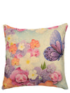 Multicolour Set of 3 Butterfly Printed Jute Polyester Square Cushion Covers