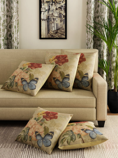 Soft Jute Painterly Floral Print Throw Pillow/Cushion Covers 16x16 inch Set of 5 - Multicolor