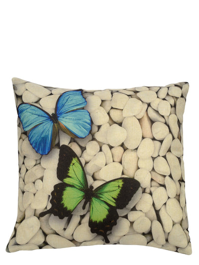Soft Jute Butterfly Abstract Print Throw Pillow/Cushion Covers 16x16 inch Set of 5 - Multicolor