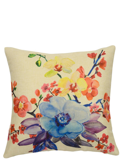 Soft Jute Floral Print Throw Pillow/Cushion Covers 16x16 inch, Set of 5 - Multicolor