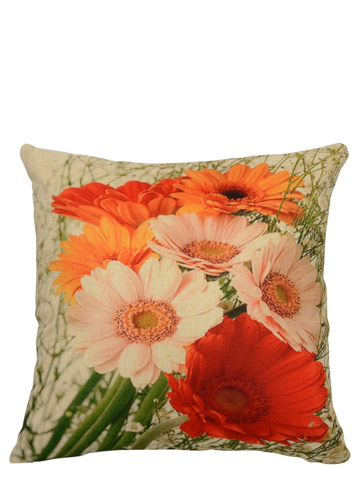 Soft Jute Floral Print Throw Pillow/Cushion Covers 16x16, Set of 5 - Multicolor
